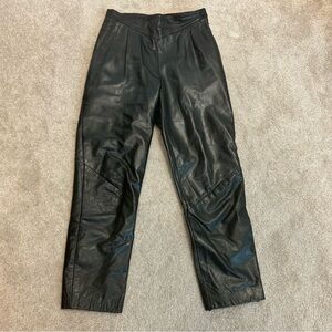 Danier leather vintage black leather V waist pleated pants